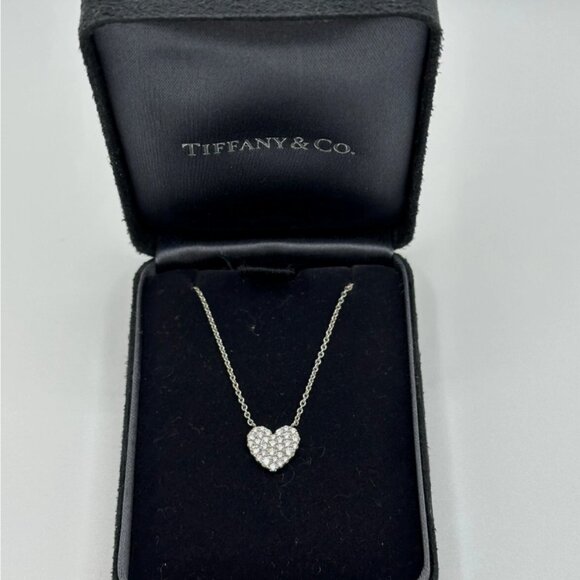 TIFFANY & CO. Dainty Heart Flat Diamond Necklace 18K White Gold - Picture 1 of 8